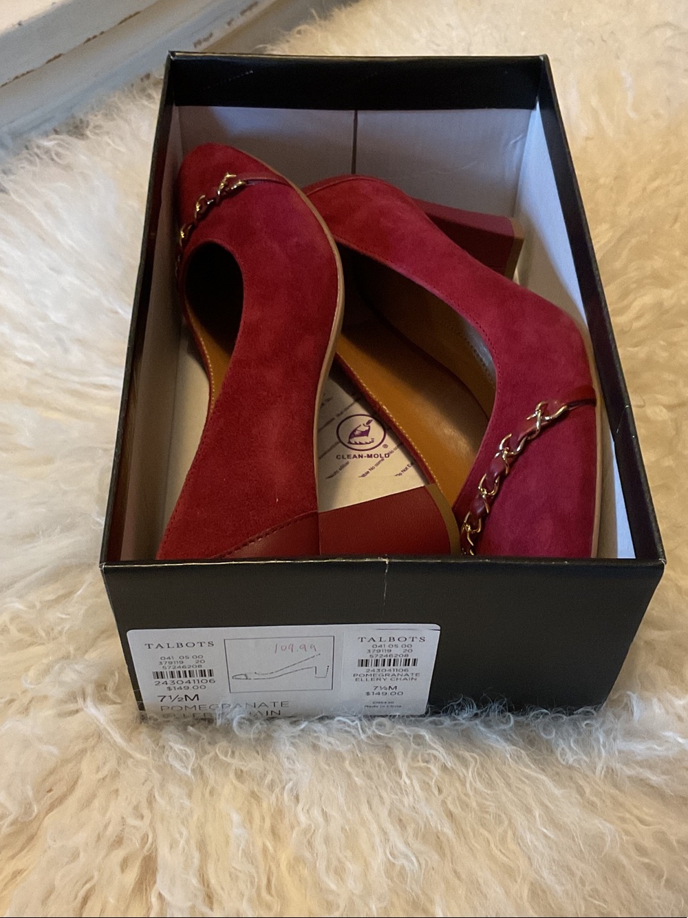 Talbots Chunky heels In Cranberry Color -suede With Gold Embellishment